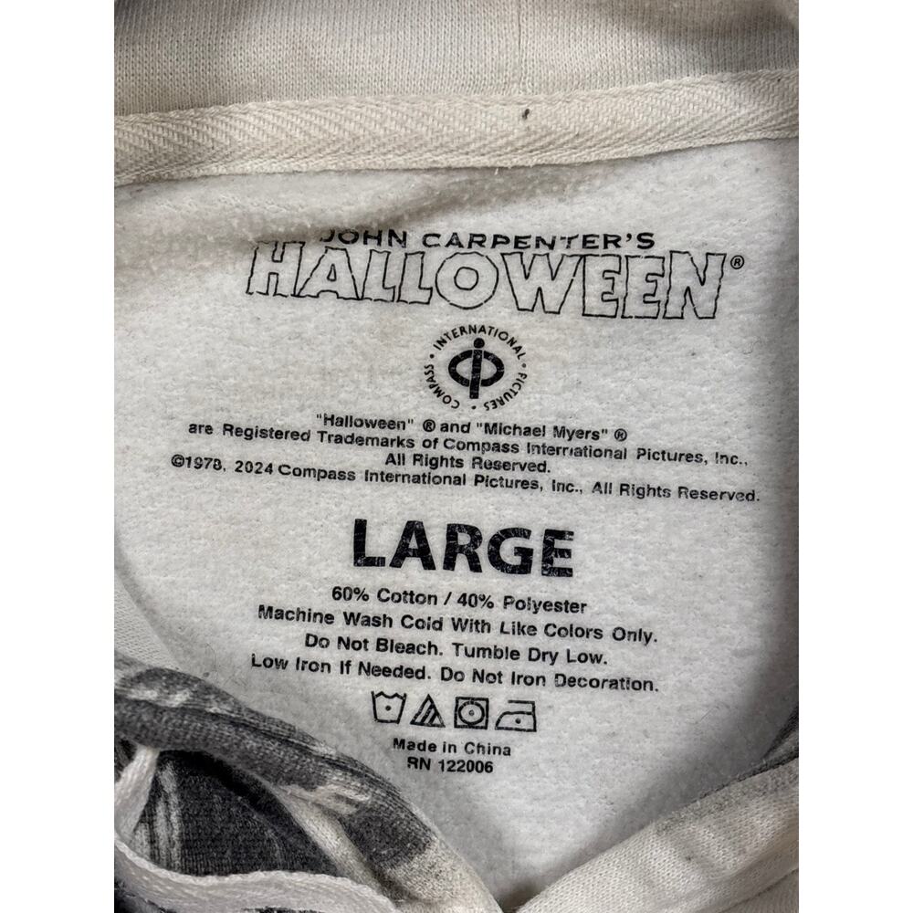 Halloween Michael Myers Hoodie Mens L Cream All Over Print Horror Movie Slasher - Picture 3 of 7